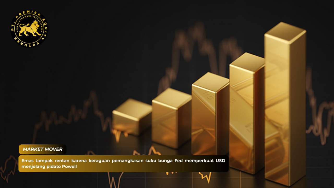 Emas tampak rentan karena keraguan pemangkasan suku bunga Fed memperkuat USD menjelang pidato Powell