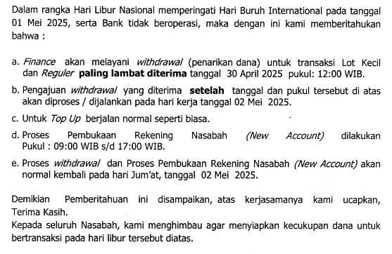 Withdrawal Selama Libur Hari Buruh 2025