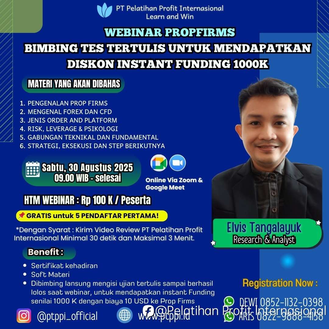 Webinar PropFirms: Bimbing Tes tertulis untuk mendapatkan diskon Instant Funding 1000K.