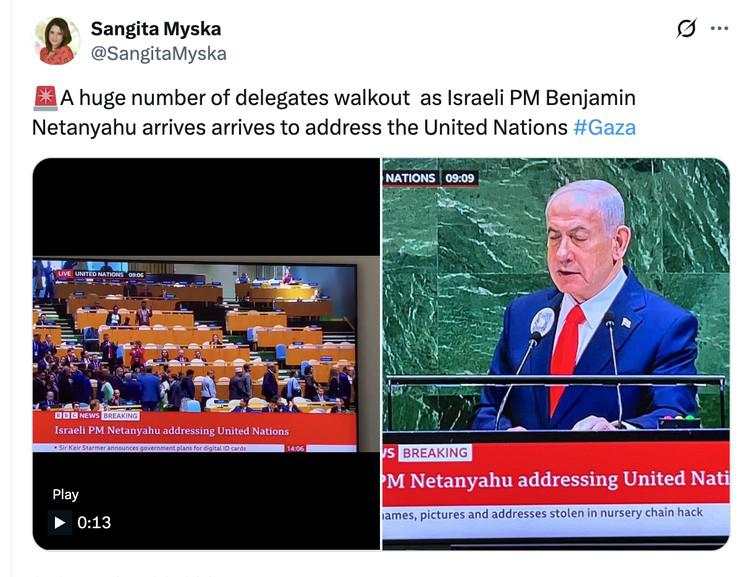 Walk Out Massal Saat Netanyahu Pidato, Netizen Ramai Bahas