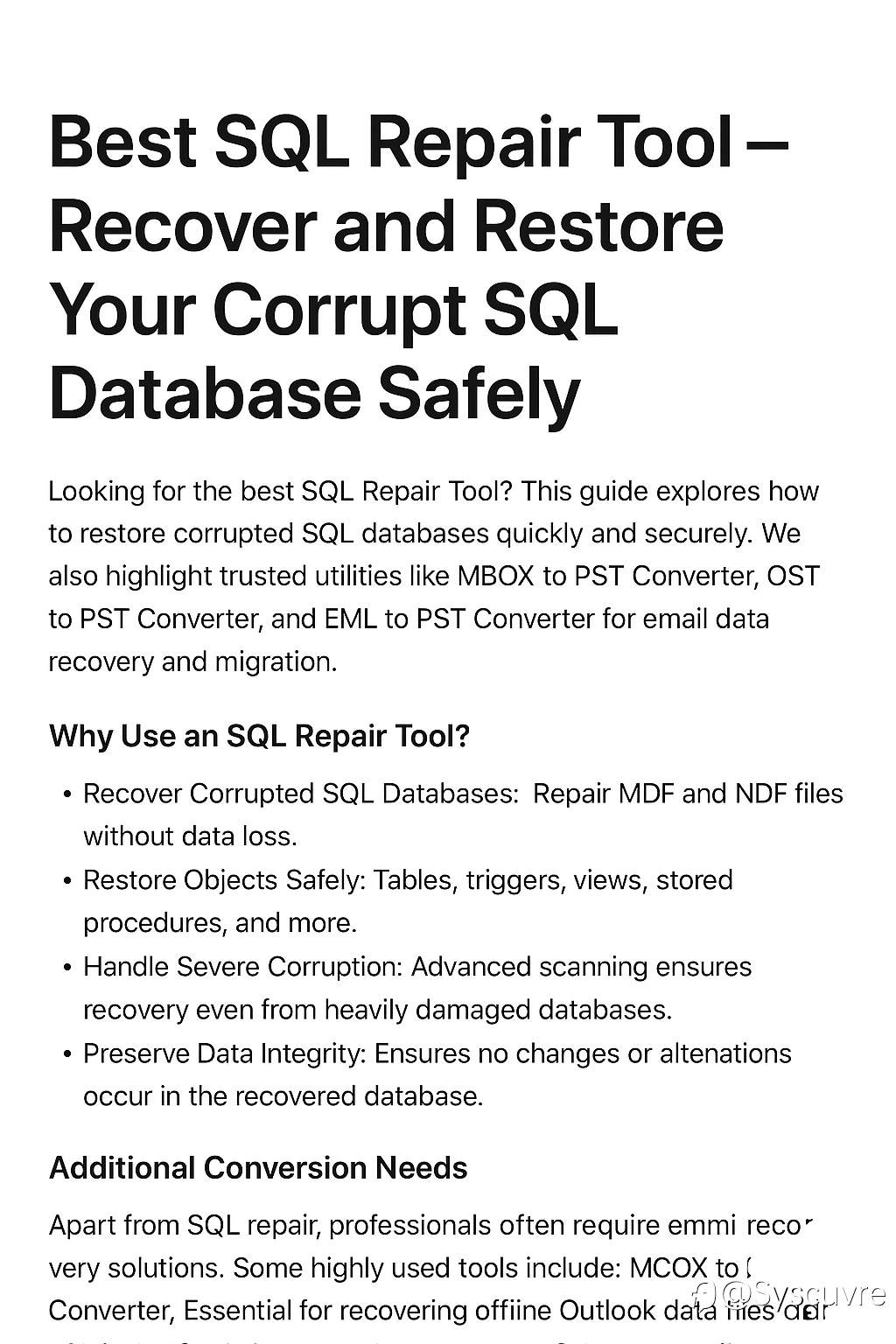 Best SQL Repair Tool – Recover and Restore Your Corrupt SQL Database Safely
