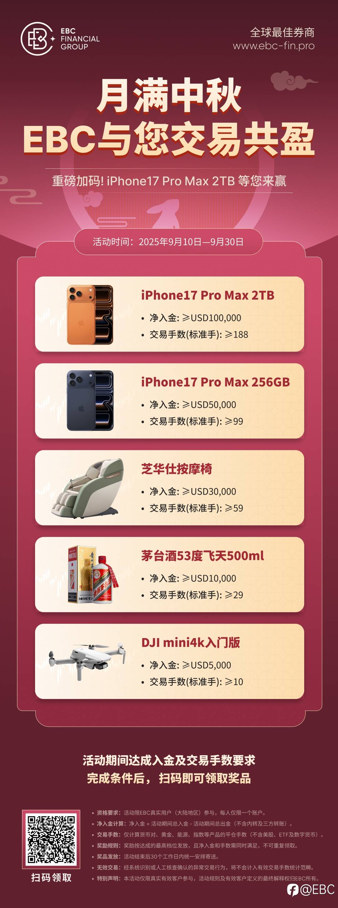 EBC中秋双重大礼来袭！iPhone17 Pro Max 、茅台等你拿