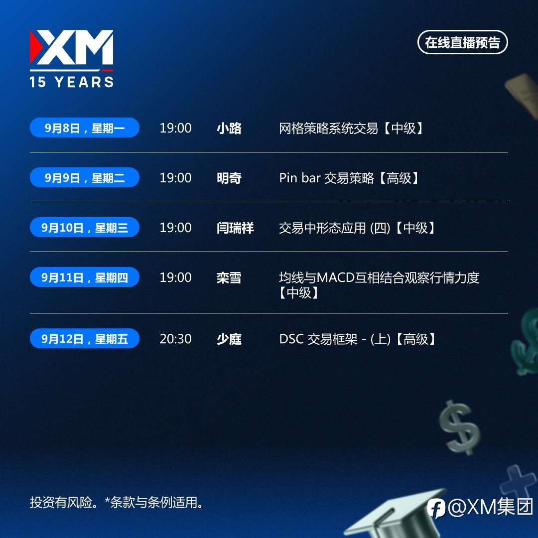 |XM| 中文在线直播讲座，本周预告（9/8-9/12）