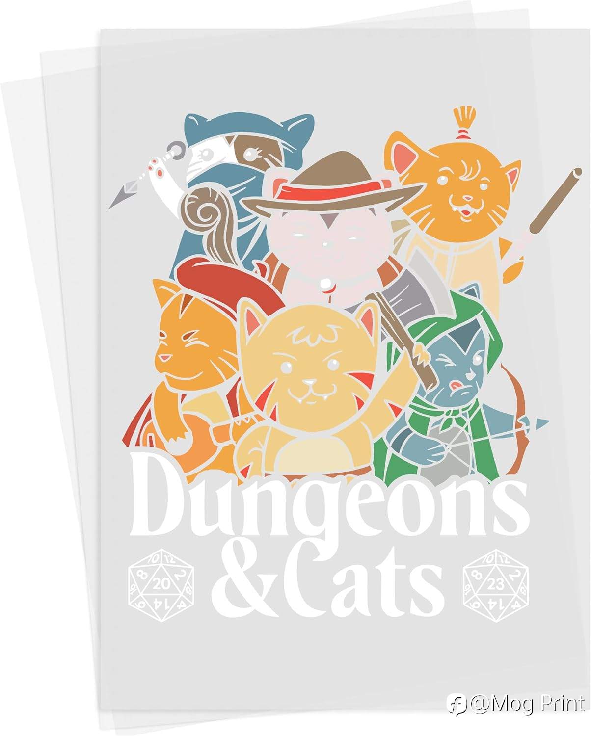 Dungeons & Cats Iron-On Patch (A4) – Funny DnD Heat Transfer for Clothing & Accessories