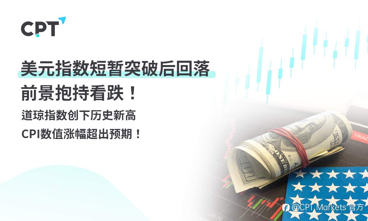 CPT Markets外汇评析：美元指数短暂突破后回落，前景抱持看跌！道琼指数创下历史新高，CPI数值涨幅超出预期！