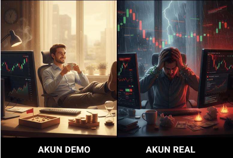 DARI SIMULASI KE REALITA: MENGAPA PSIKOLOGI TRADING AKUN DEMO DAN REAL BERBEDA JAUH?