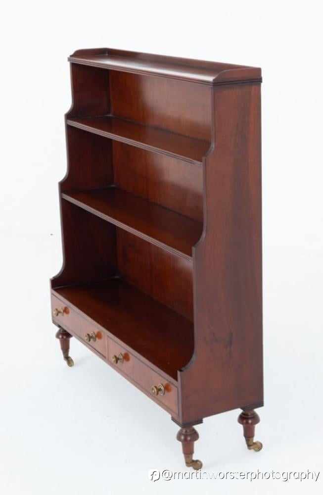 Regency Waterfall Mahogany Bookcase – 1900 English Antique