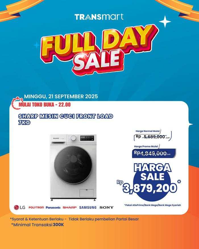 Cuma di Transmart Full Day Sale Beli Mesin Cuci Front Load Potongan Rp 1,8 Juta