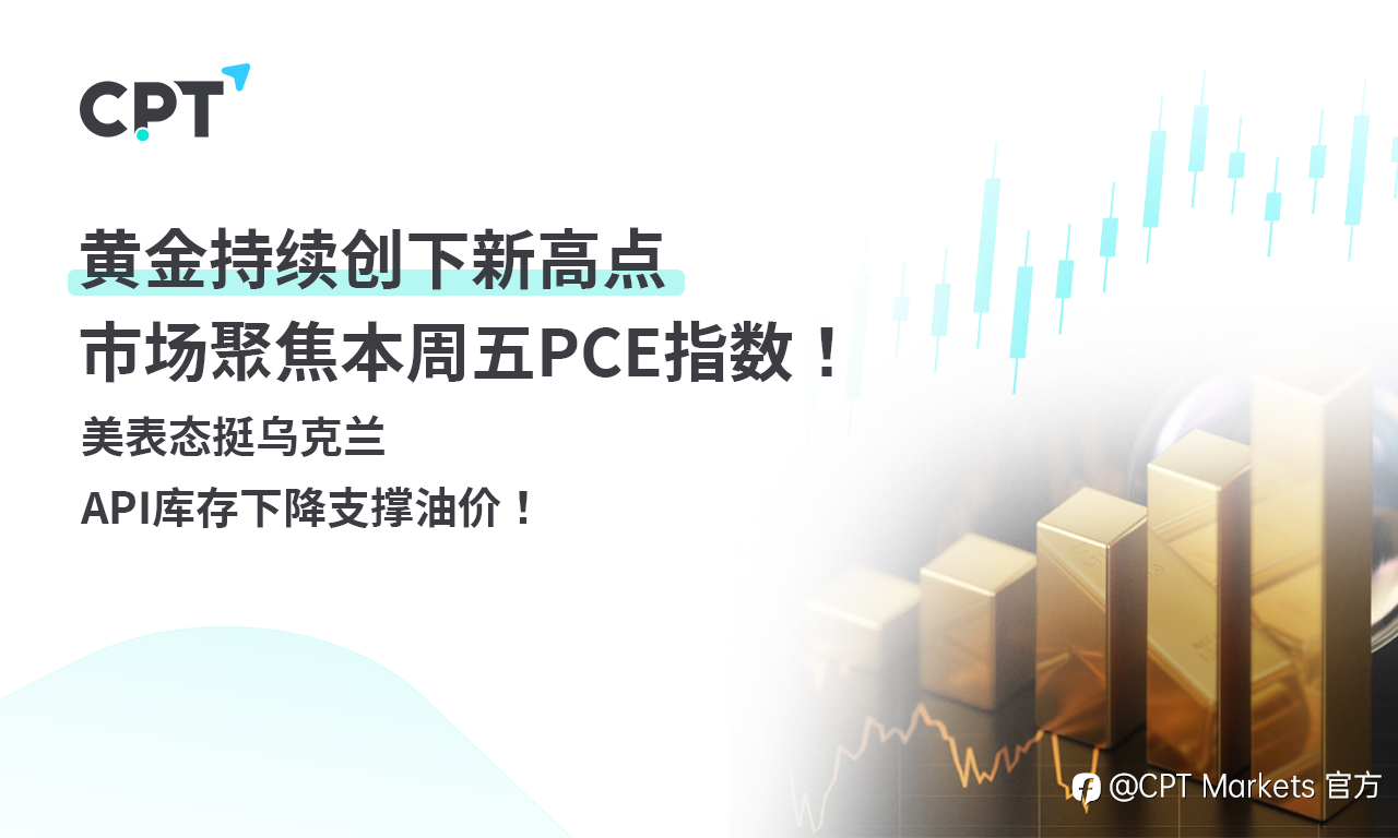 CPT Markets 黄金与原油评析：黄金持续创下新高点，市场聚焦本周五 PCE 指数！美表态挺乌克兰，API 库存下降支撑油价