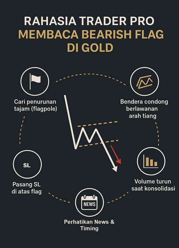 RAHASIA TRADER PRO: CARA MEMBACA BEARISH FLAG DI XAU/USD SAAT VOLATILITAS TINGGI