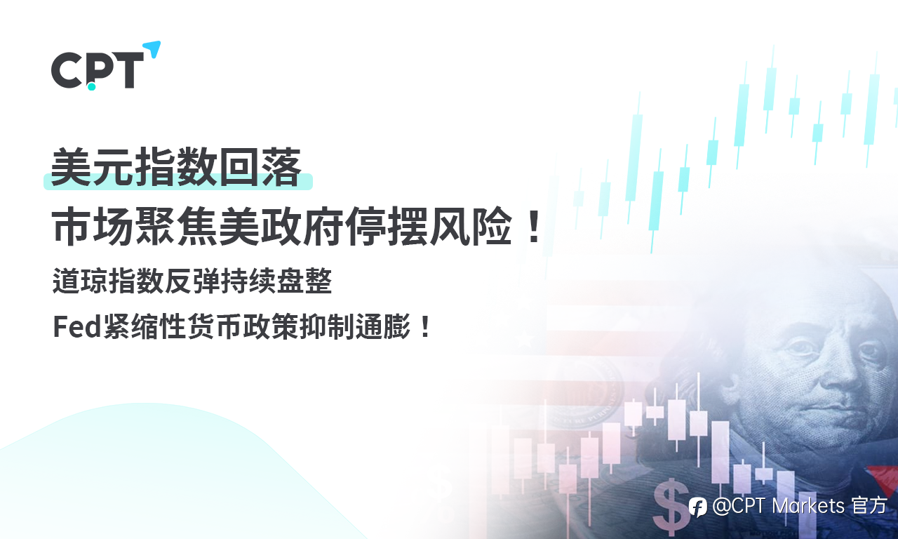 CPT Markets外汇评析：美元指数回落，市场聚焦美政府停摆风险！道琼指数反弹持续盘整，Fed紧缩性货币政策抑制通膨