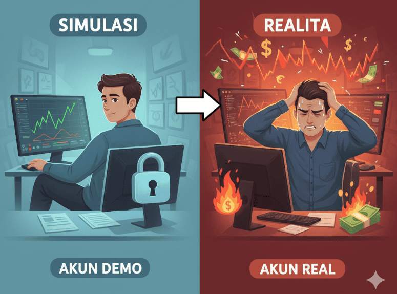 DARI SIMULASI KE REALITA: MENGAPA PSIKOLOGI TRADING AKUN DEMO DAN REAL BERBEDA JAUH?