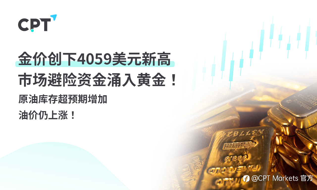 CPT Markets 黄金与原油评析:金价创下4059美元新高,市场避险资金涌入黄金!原油库存超预期增加,油价仍上涨!