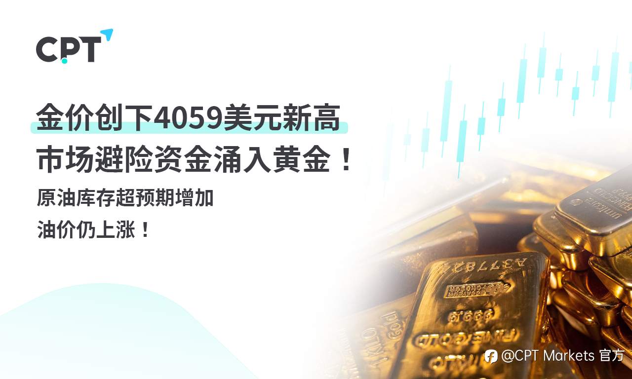 CPT Markets 黄金与原油评析:金价创下4059美元新高,市场避险资金涌入黄金!原油库存超预期增加,油价仍上涨!