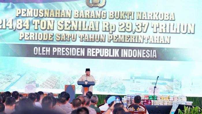 Prabowo Musnahkan Ratusan Ton Narkoba, Nilainya Sentuh Rp 29 Triliun