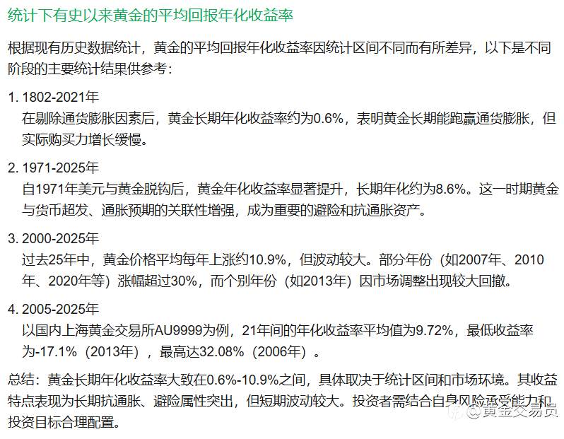 不可不知的黄金历史表现