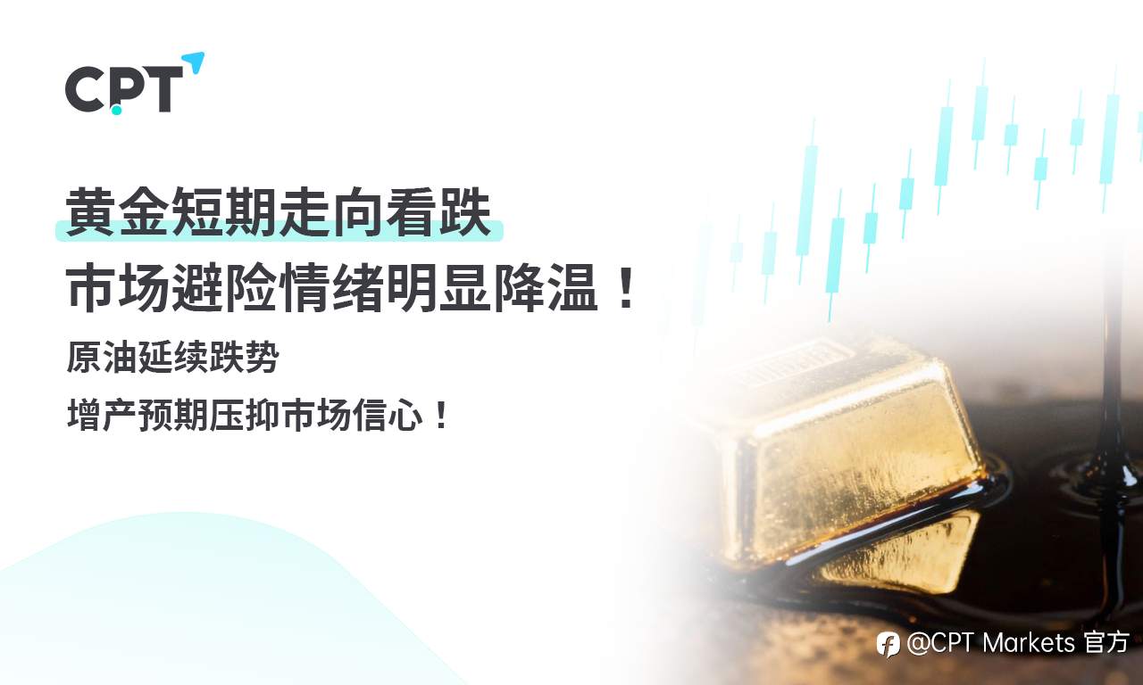CPT Markets 黄金与原油评析:黄金短期走向看跌,市场避险情绪明显降温!原油延续跌势,增产预期压抑市场信心!