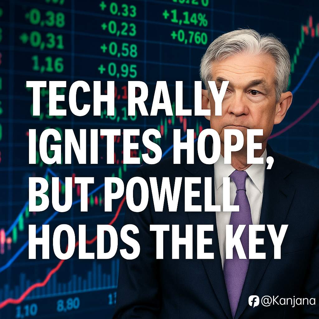 Tech Rally Builds, Powell Awaits