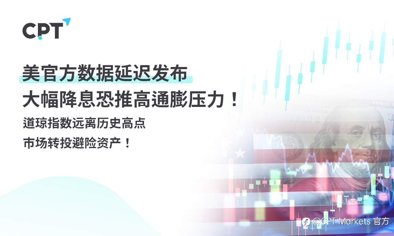 CPT Markets外汇评析：美官方数据延迟发布，大幅降息恐推高通膨压力！道琼指数远离历史高点，市场转投避险资产！