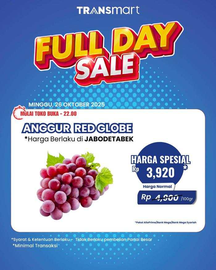 Gokil! Transmart Full Day Sale Bikin Harga Anggur Red Globe Jadi Semurah Ini