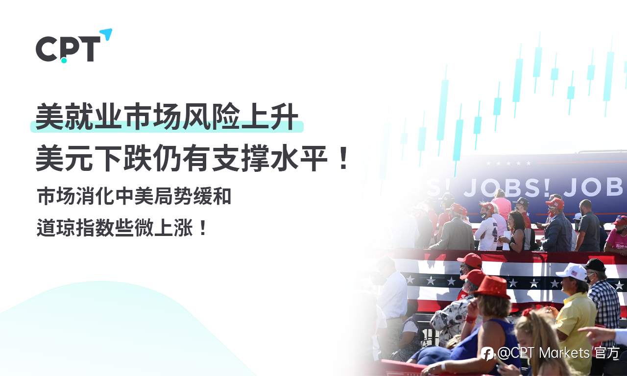 CPT Markets外汇评析：美就业市场风险上升，美元下跌仍有支撑水平！市场消化中美局势缓和，道琼指数些微上涨！