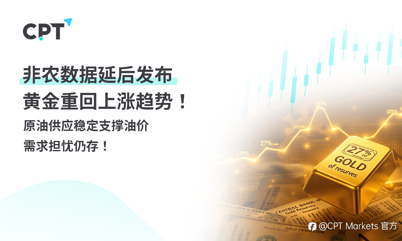 CPT Markets 黄金与原油评析:非农数据延后发布,黄金重回上涨趋势!原油供应稳定支撑油价,需求担忧仍存!