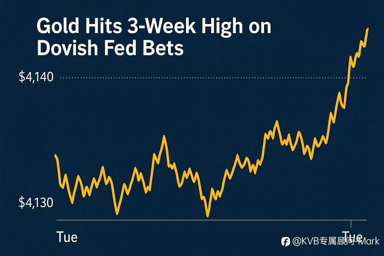 黄金因市场押注美联储鸽派立场创三周新高