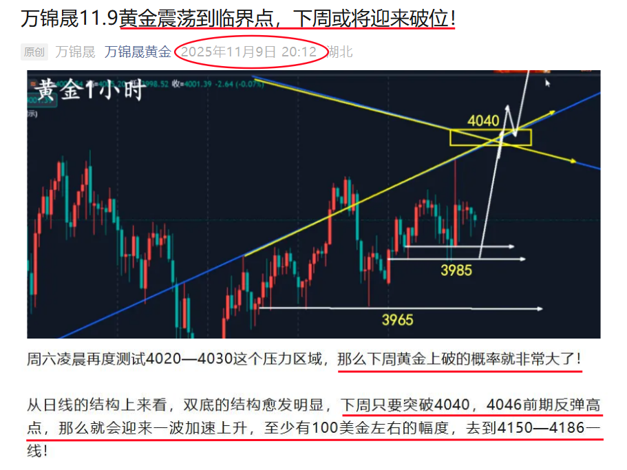 万锦晟11.17上周黄金预期兑现,本周震荡看待,今日反弹先空!