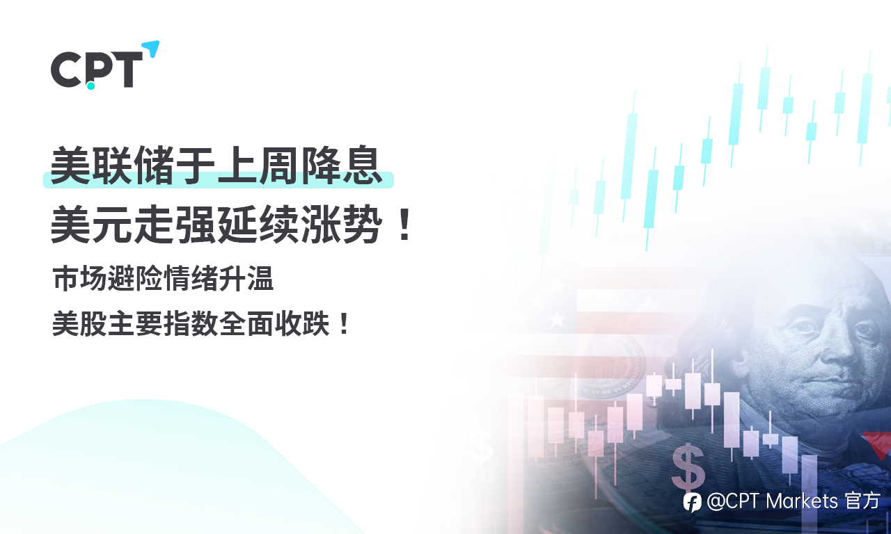CPT Markets外汇评析:美联储于上周降息,美元走强延续涨势!市场避险情绪升温,美股主要指数全面收跌!