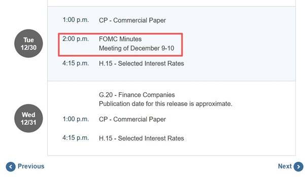 ATFX汇市前瞻:元旦周交易所休市、美联储会议纪要成亮点
