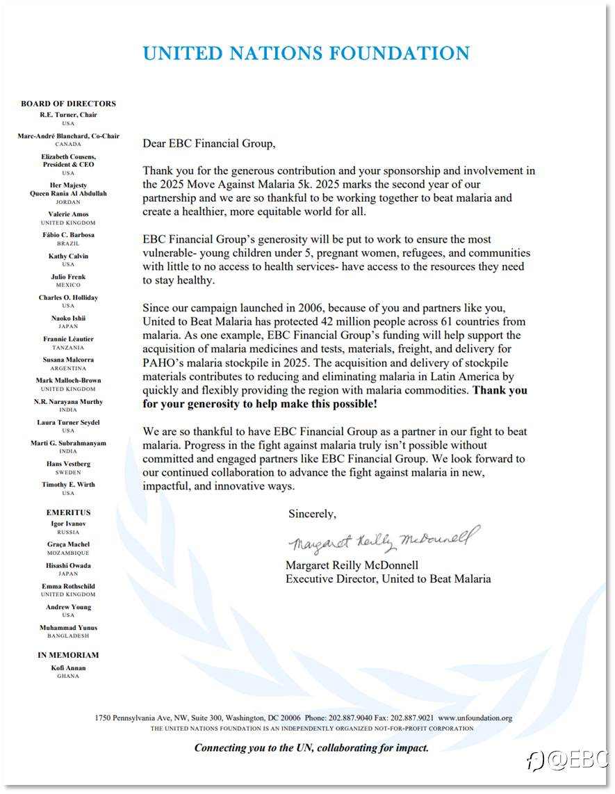 我们收到联合国基金会的第二封感谢信
