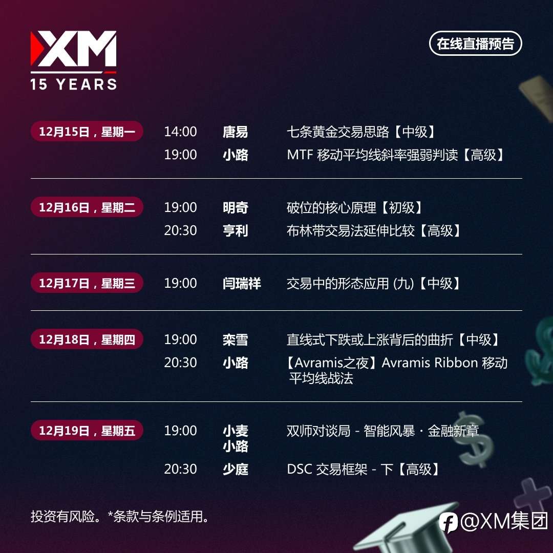 |XM| 中文在线直播讲座,下周预告(12/15-12/19)
