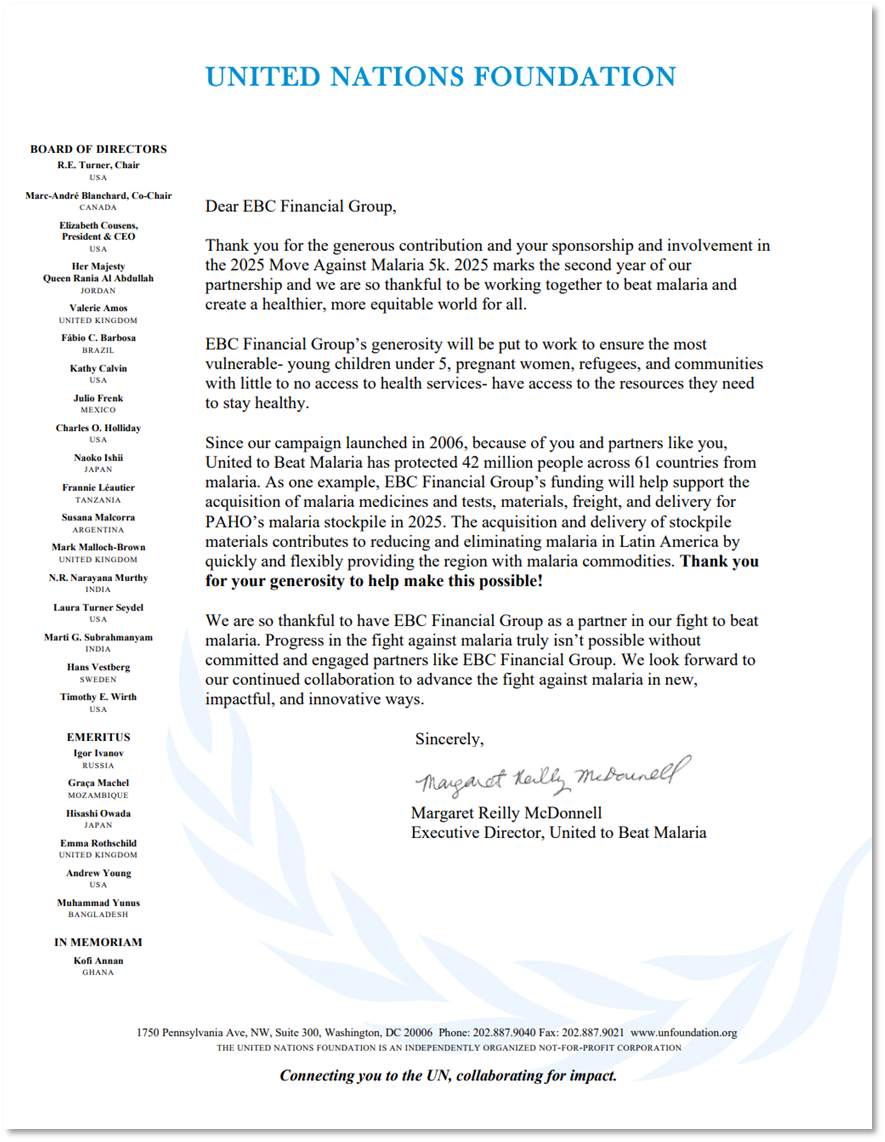 我们收到联合国基金会的第二封感谢信