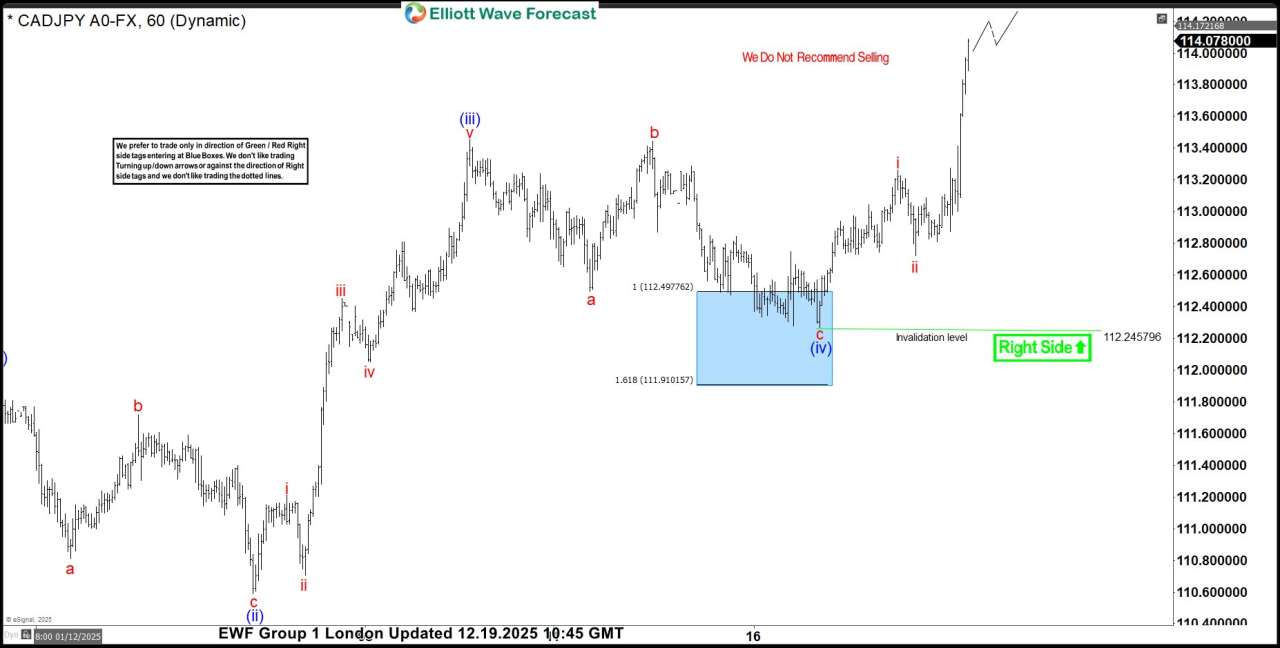 CADJPY Elliott Wave: Blue Box Buy Setup Explained