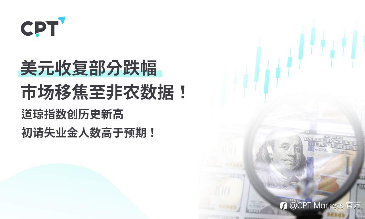 CPT Markets外汇评析:美元收复部分跌幅,市场移焦至非农数据!道琼指数创历史新高,初请失业金人数高于预期!