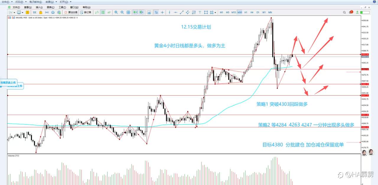 每天把计划发f上面，黄金多头趋势要来了，日线只要4247不破，只做多