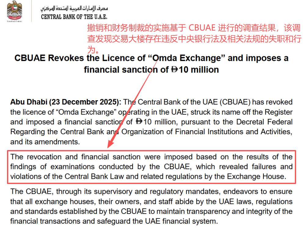阿联酋央行又出手!Omda Exchange牌照一刀切,罚款千万!