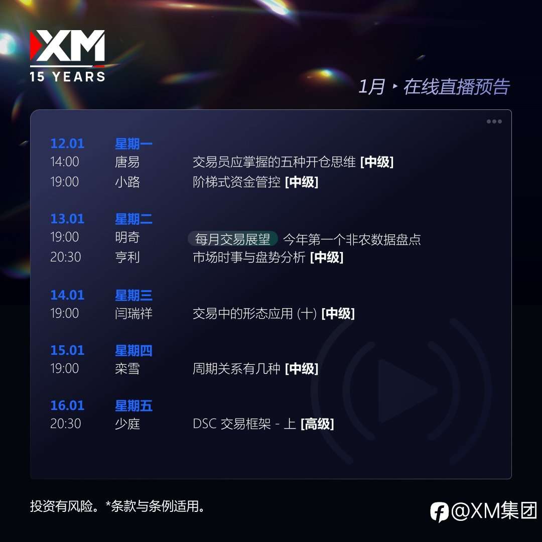|XM| 中文在线直播讲座,下周预告(1/12-1/16)
