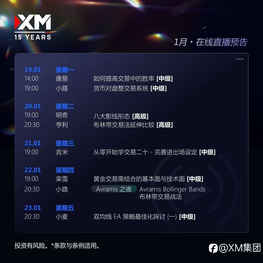 |XM| 中文在线直播讲座，下周预告（1/19-1/23）