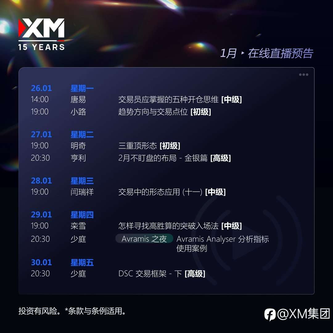 |XM| 中文在线直播讲座,下周预告(1/26-1/30)