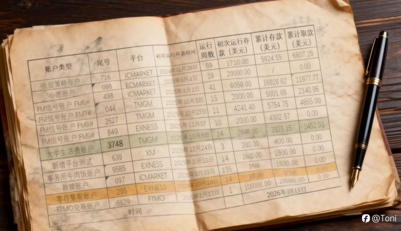从 10 美金到几万美金，我把这些账户放在了一张账页上
