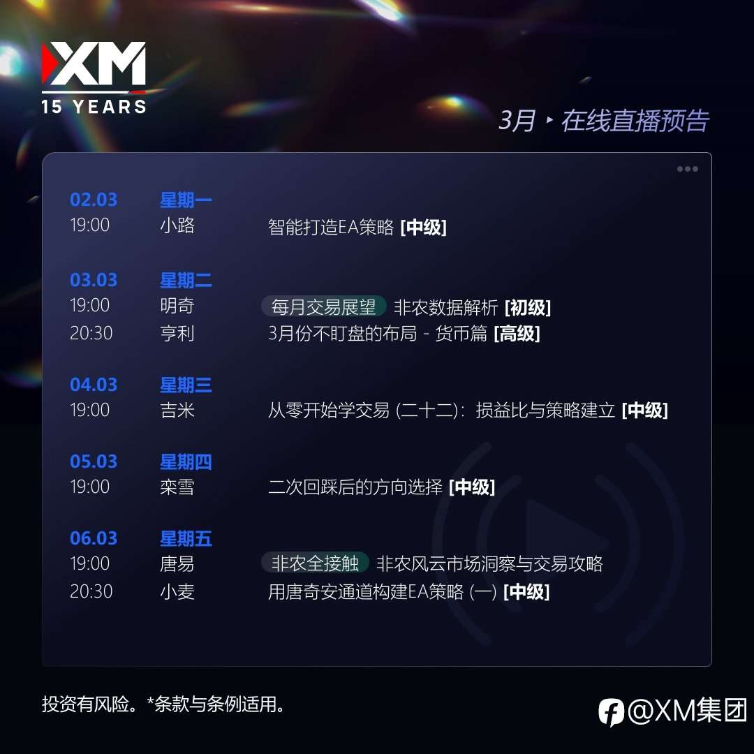 |XM| 中文在线直播讲座，下周预告（3/2-3/6）