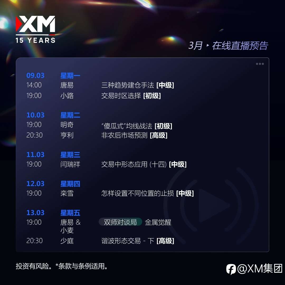 |XM| 中文在线直播讲座，下周预告（3/9-3/13）