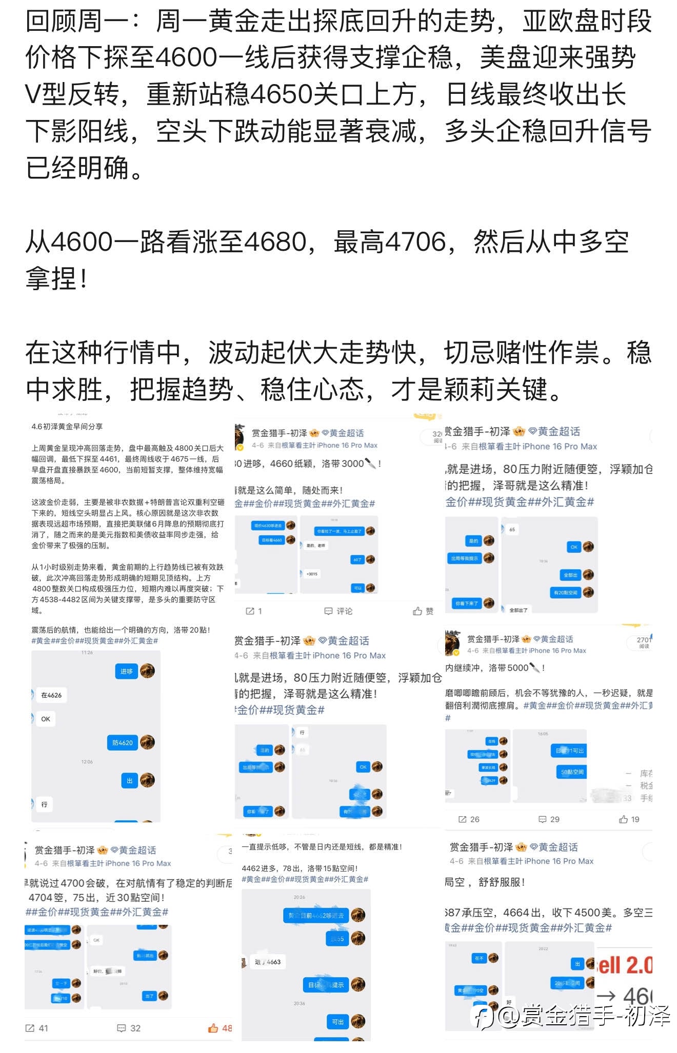 回顾周一黄金