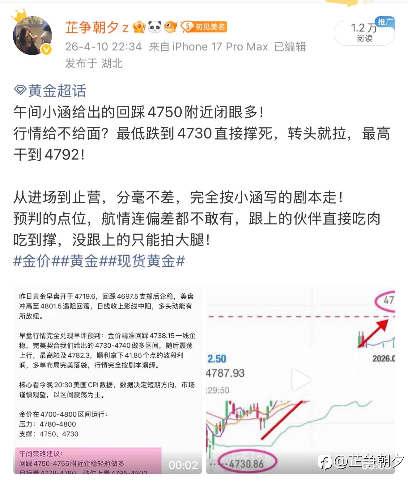 黄金一路从低位4600看涨至4800关口，方向判断得明明白白！
