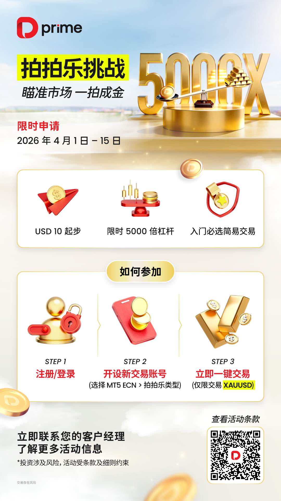 $10 起解锁 5000 倍杠杆,D Prime 「限时拍拍乐挑战」重磅来袭!
