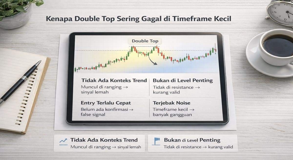 JANGAN HAFALIN BENTUKNYA: PAHAMI KENAPA DOUBLE TOP CANDLE SERING GAGAL DI TIMEFRAME KECIL
