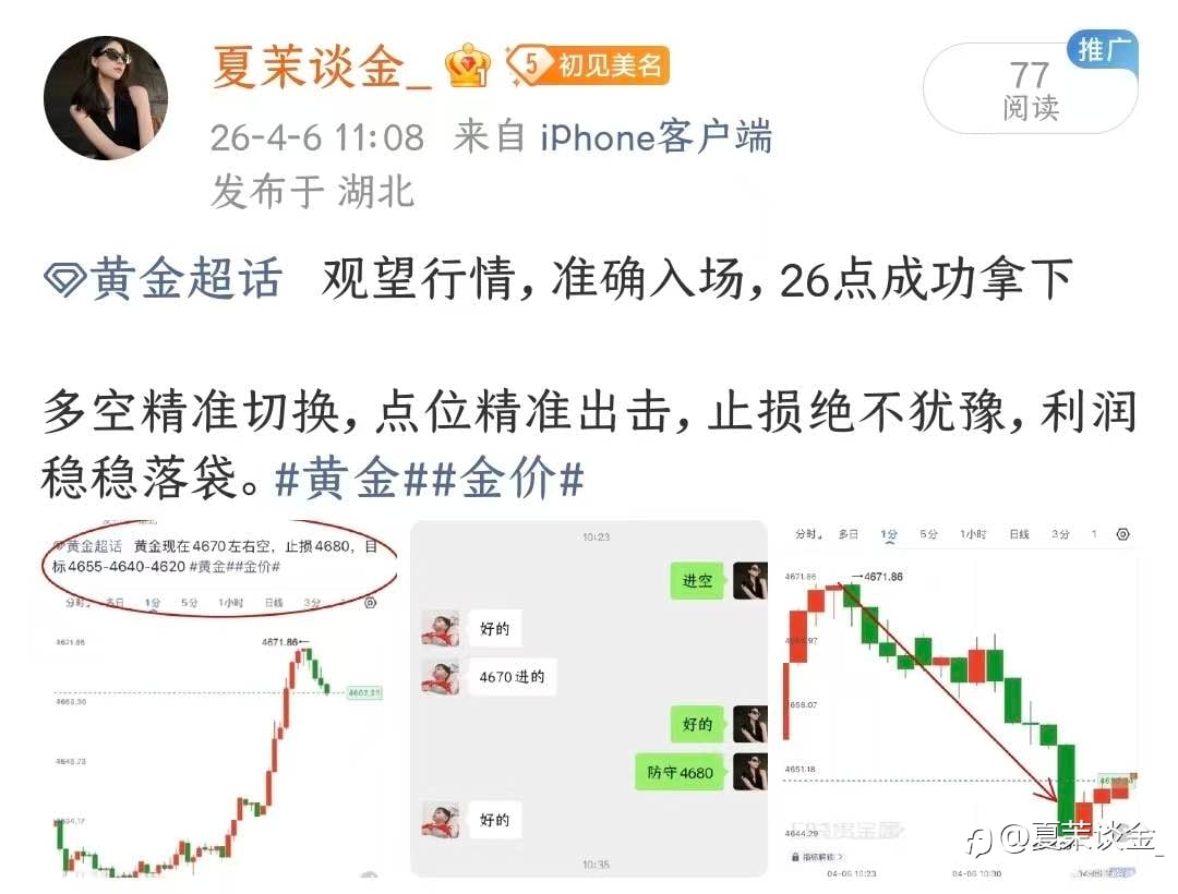 4.6周一黄金全天战绩总结