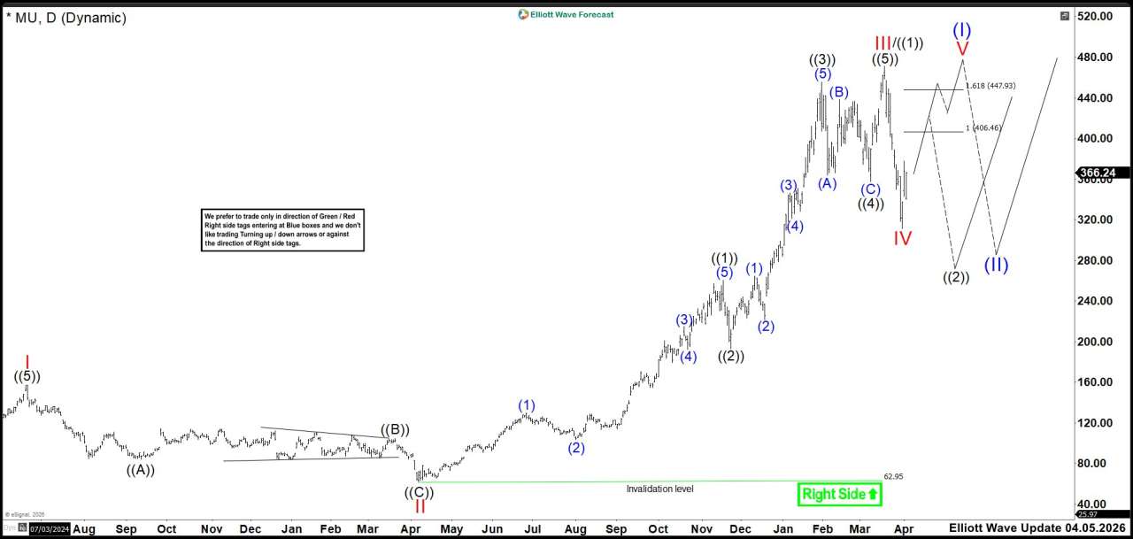 MU Elliott Wave Update: Two Bullish Scenarios Targeting 406-447 Zone