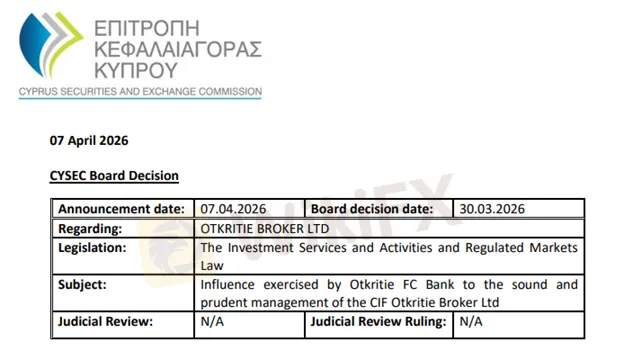 Hukuman Direktur Otkritie Broker LTD Diperpanjang Ke-4 Kalinya oleh CySEC